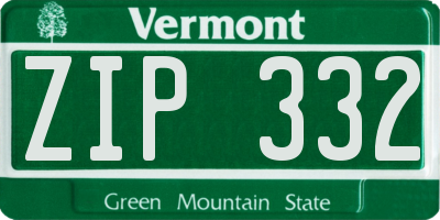 VT license plate ZIP332