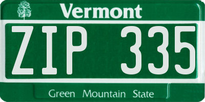 VT license plate ZIP335