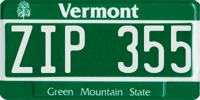 VT license plate ZIP355
