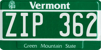 VT license plate ZIP362