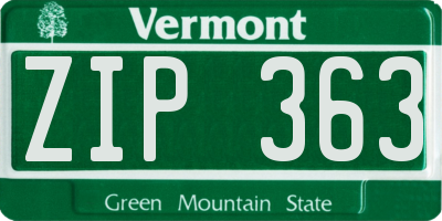VT license plate ZIP363