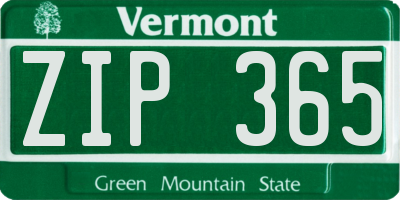 VT license plate ZIP365
