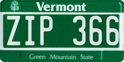 VT license plate ZIP366