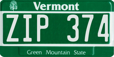 VT license plate ZIP374