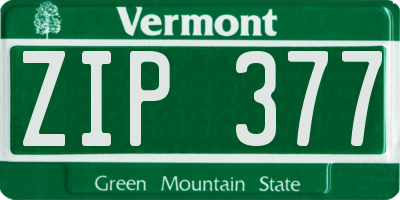 VT license plate ZIP377