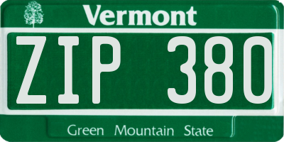 VT license plate ZIP380
