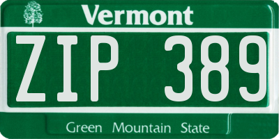 VT license plate ZIP389