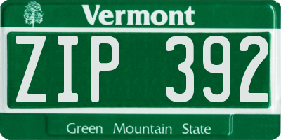 VT license plate ZIP392