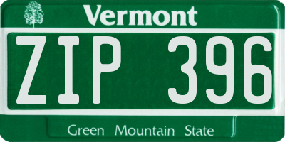 VT license plate ZIP396