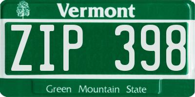 VT license plate ZIP398