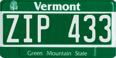 VT license plate ZIP433