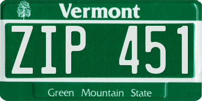 VT license plate ZIP451