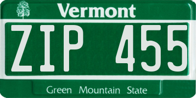 VT license plate ZIP455