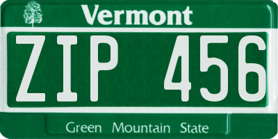 VT license plate ZIP456