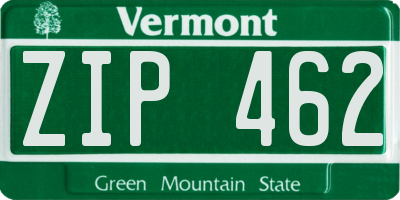 VT license plate ZIP462
