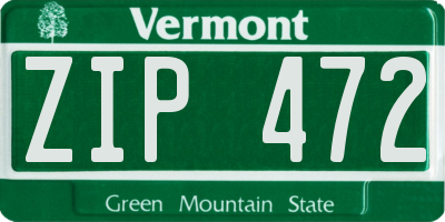 VT license plate ZIP472