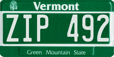 VT license plate ZIP492