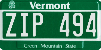 VT license plate ZIP494