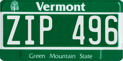 VT license plate ZIP496