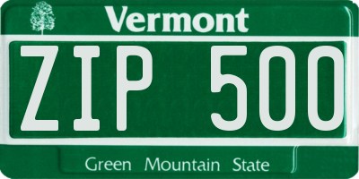 VT license plate ZIP500