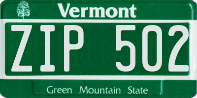 VT license plate ZIP502