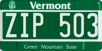 VT license plate ZIP503