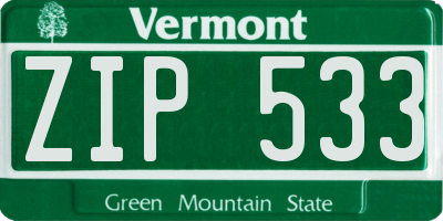VT license plate ZIP533