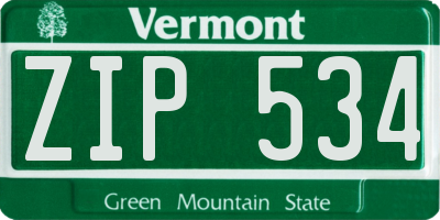 VT license plate ZIP534