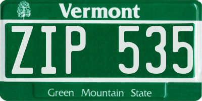 VT license plate ZIP535