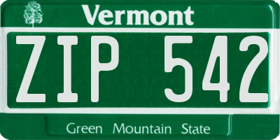 VT license plate ZIP542