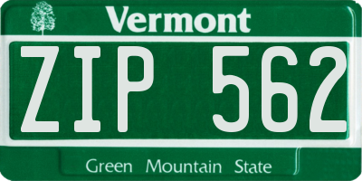 VT license plate ZIP562
