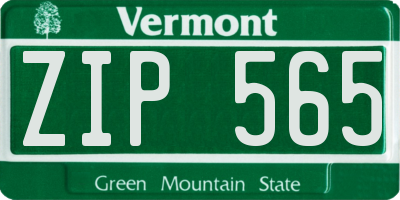VT license plate ZIP565
