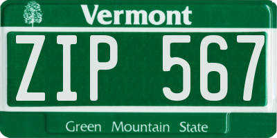 VT license plate ZIP567