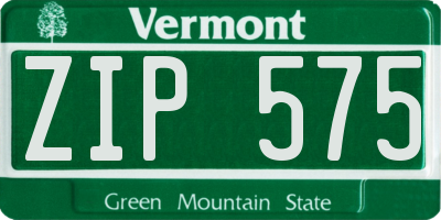 VT license plate ZIP575