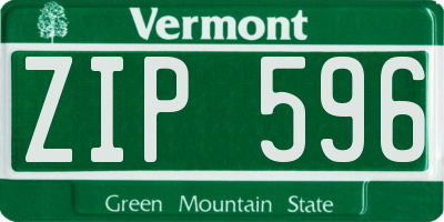 VT license plate ZIP596