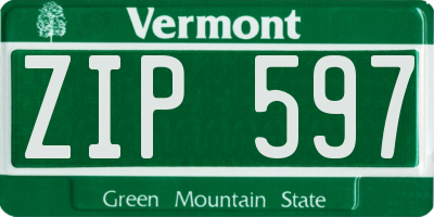 VT license plate ZIP597