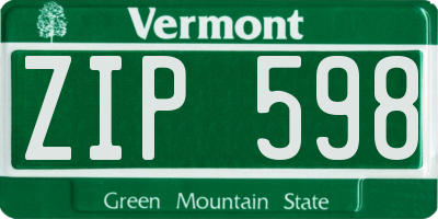 VT license plate ZIP598