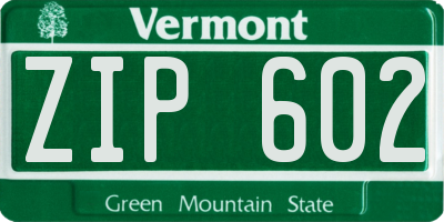 VT license plate ZIP602