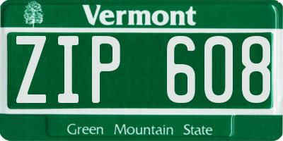 VT license plate ZIP608