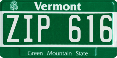 VT license plate ZIP616