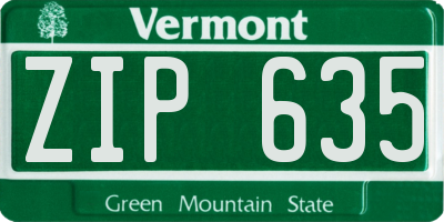 VT license plate ZIP635