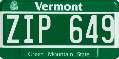 VT license plate ZIP649