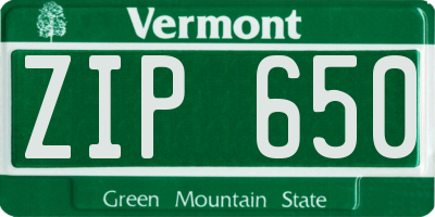 VT license plate ZIP650
