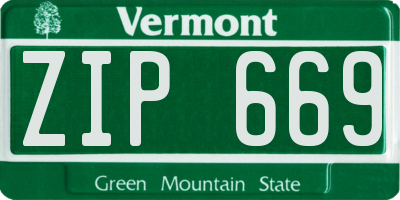 VT license plate ZIP669