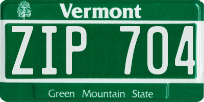 VT license plate ZIP704