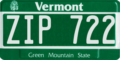 VT license plate ZIP722