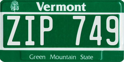 VT license plate ZIP749