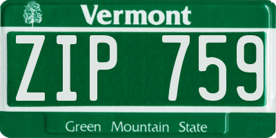VT license plate ZIP759