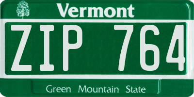 VT license plate ZIP764