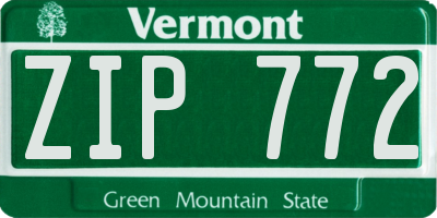 VT license plate ZIP772